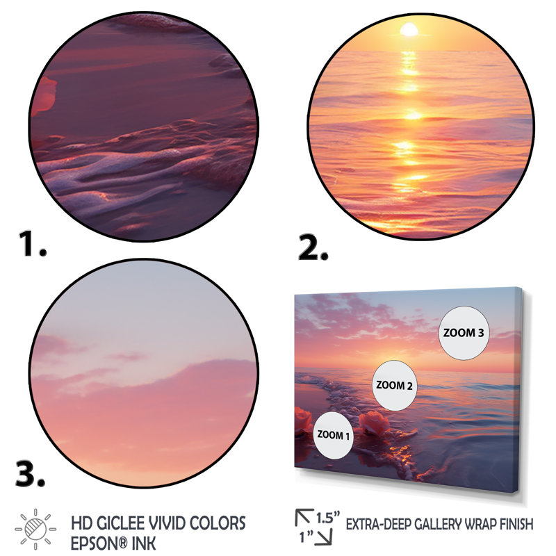 «Beach Cotton Candy Sunset Skies I» - art mural coucher de soleil côtier, Cadre flottant noir, H 24 po x l 32 po x P 1 po