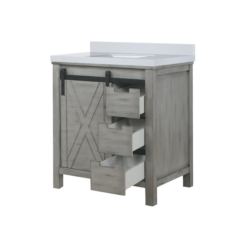 Marsyas 30-Inch Ash Grey Birch Bathroom Vanity with White Ceramic Sink