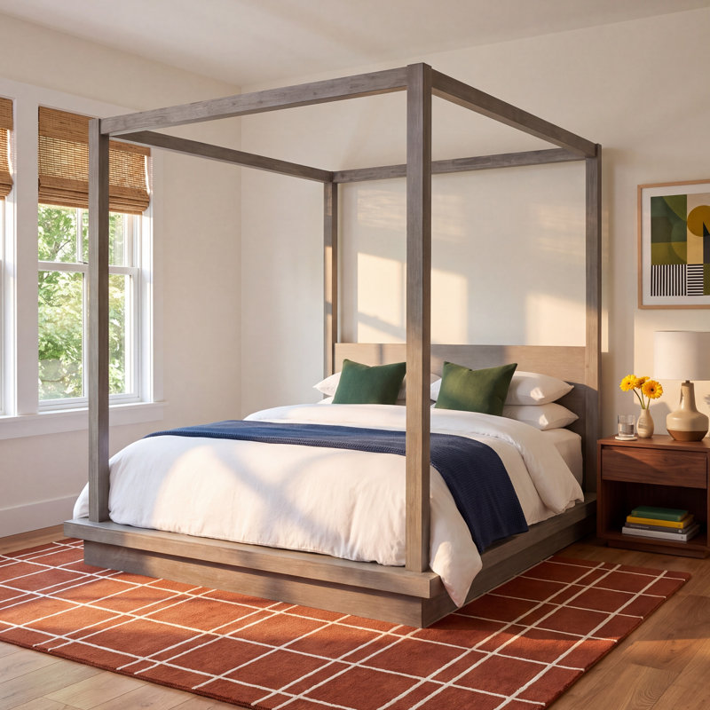Monae Solid Wood Panel Bed, Queen