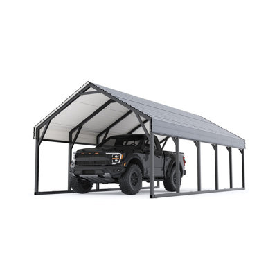 12x26 FT Heavy Duty Metal Carport – All-Weather Steel Roof Canopy for Pickups, Boats, Cars & Tractors