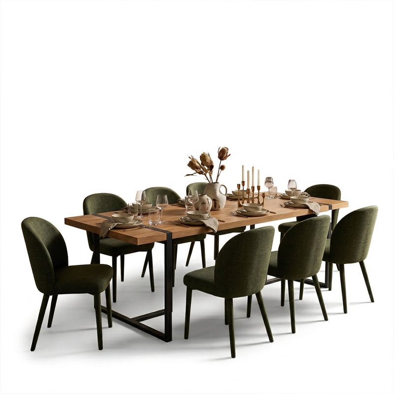 Ensemble de table de salle à manger moderne 9 pièces pour 8 personnes avec chaises rembourrées, ensemble de salle à manger et de cuisine rectangulaire