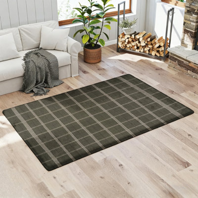 Tapis doux en flanelle douce antidérapante à motif écossais à motif de tapis à motif de tapis absorbant pour la maison Chambre à coucher Salon Décoration de salle de bain