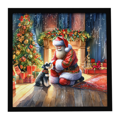 Schnauzer and Santa Claus Framed Metal Print
