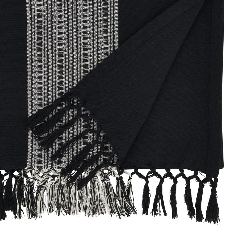 Floral 100% Cotton Table Runner, Black