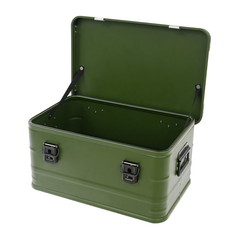 Boîte de rangement verte avec couvercle, 50 litres (13,21 gallons), bac de rangement pour pique-nique, contenant de rangement en alliage d'aluminium pour une utilisation intérieure et extérieure