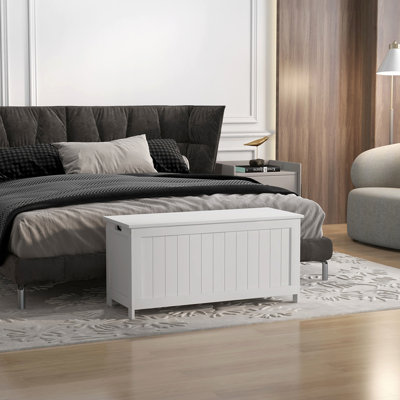 39.4" Storage Chest w/ 2 Safety Hinges, Wooden Box, White
