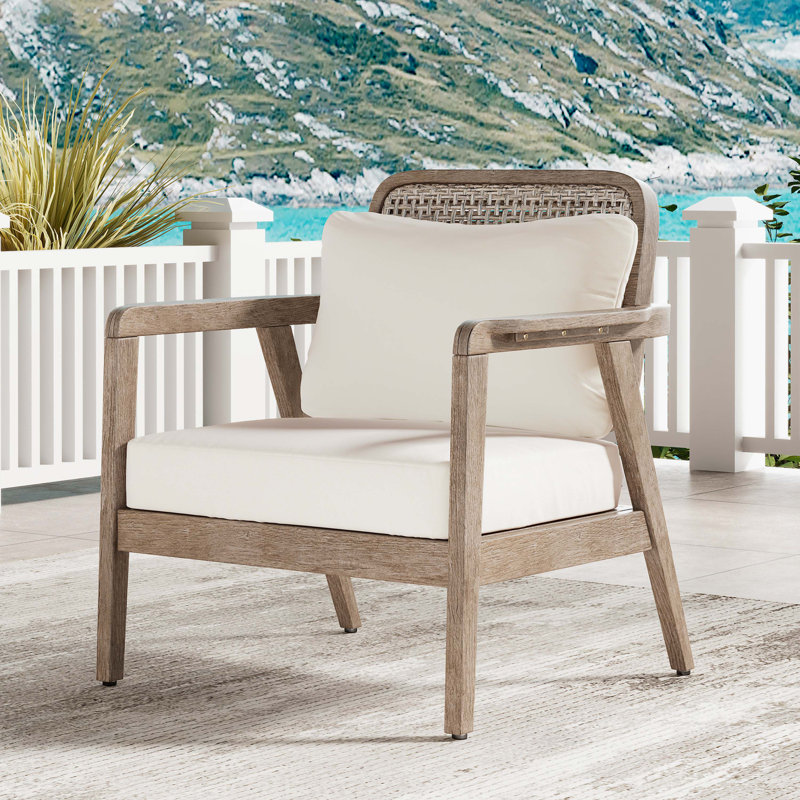 Deeko Outdoor Acacia Club Chair With Cushions, Light Brown