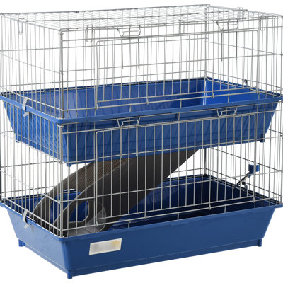 2 Small Animal Cage By - Blue, For Chinchillas, Ferrets, Guinea Pigs, Indoor, With Meal Dish And Water Bottle, 2 , Deep Bottoms, Ramp Shelter , Container, Doors,