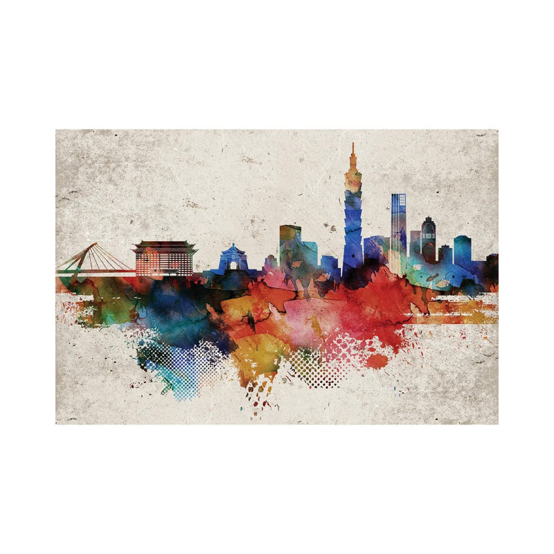 Taipei Abstract Skyline by WallDecorAddict - Wrapped Canvas Print, 101.6 cm H x 66.04 cm W