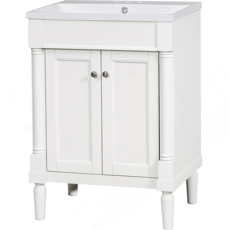 Meuble-lavabo 24 po avec lavabo supérieur, meuble de rangement moderne à 2 niveaux, meuble-lavabo simple, grandes tablettes de rangement (Remplacer SW000102AAF)
