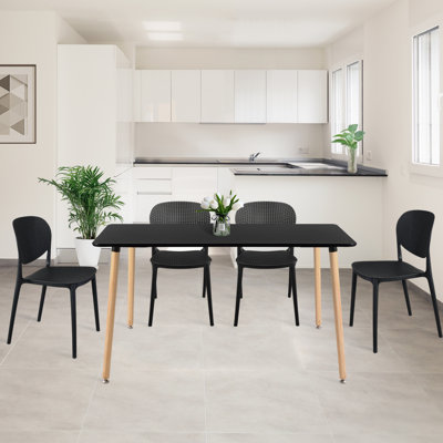Modern Square Dining Table Set for 4 with Mid Century Modern Patio Dining Chair for Dining Room, Small Kitchen, Office, Cafe, Restaurants (Black)