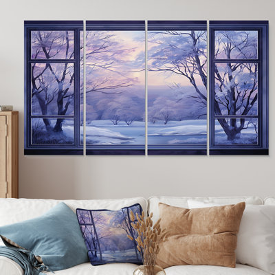 «Purple River Winter Windows IV - Winter Landscape», ensemble de 4 décorations murales