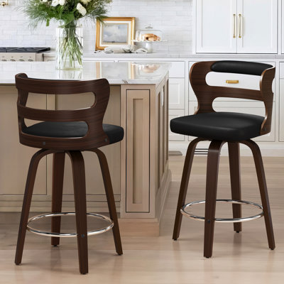Deshunda Swivel Upholstered Counter Stool with Solid + Manufactured Wood Frame
