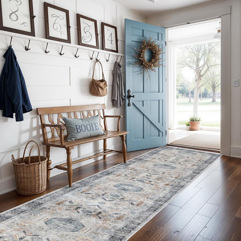 Hallway Washable Rug Soft Non-Slip Blue Kitchen Rugs Indoor Door Mat, Runner 3' x 20'
