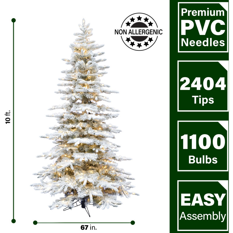 Fraser Hill Farm 10-Ft. Flocked Mountain Pine Christmas Tree With Smart String Lighting, FFMP010-3SN, 10' H