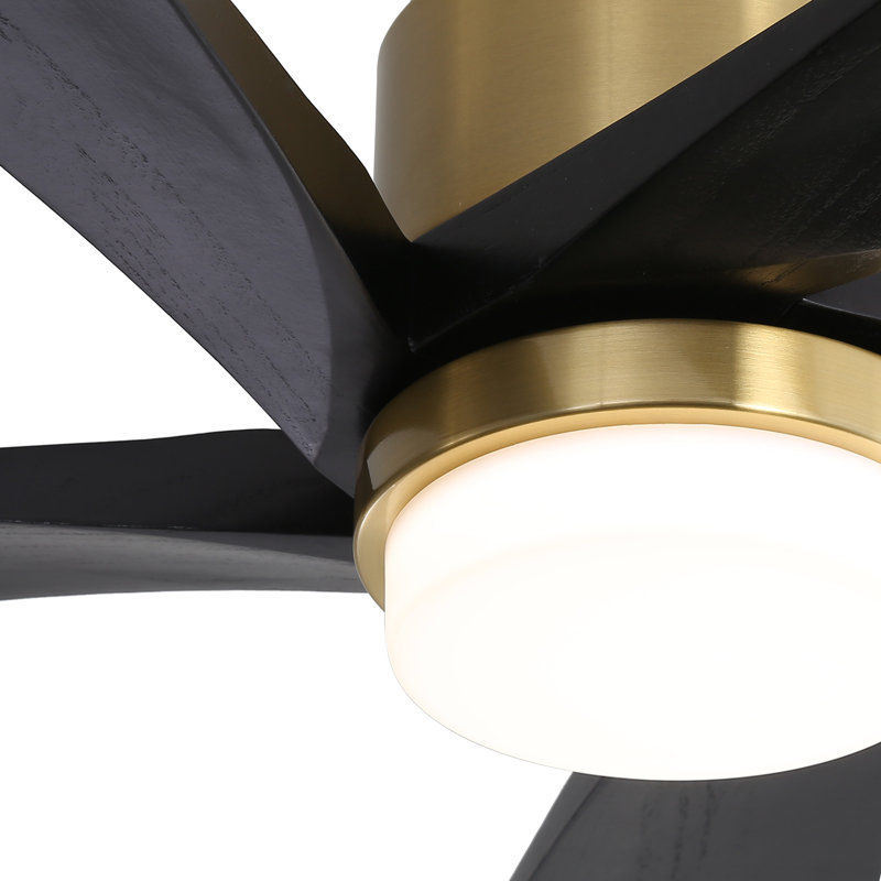 Sofucor 52" 5-Solid Blade Smart Modern Ceiling Fan with LED Light,Remote, Black with Black Blades