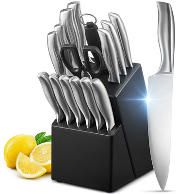 16-Piece Kitchen Knife Set With Wood Block, Steak Knife, Meat Shears, Sharpener