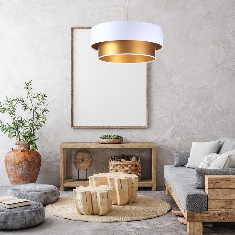 Shandra 1 - Light Black Drum Pendant, Coppery/Beige, 20cm H x 60cm W x 60cm D