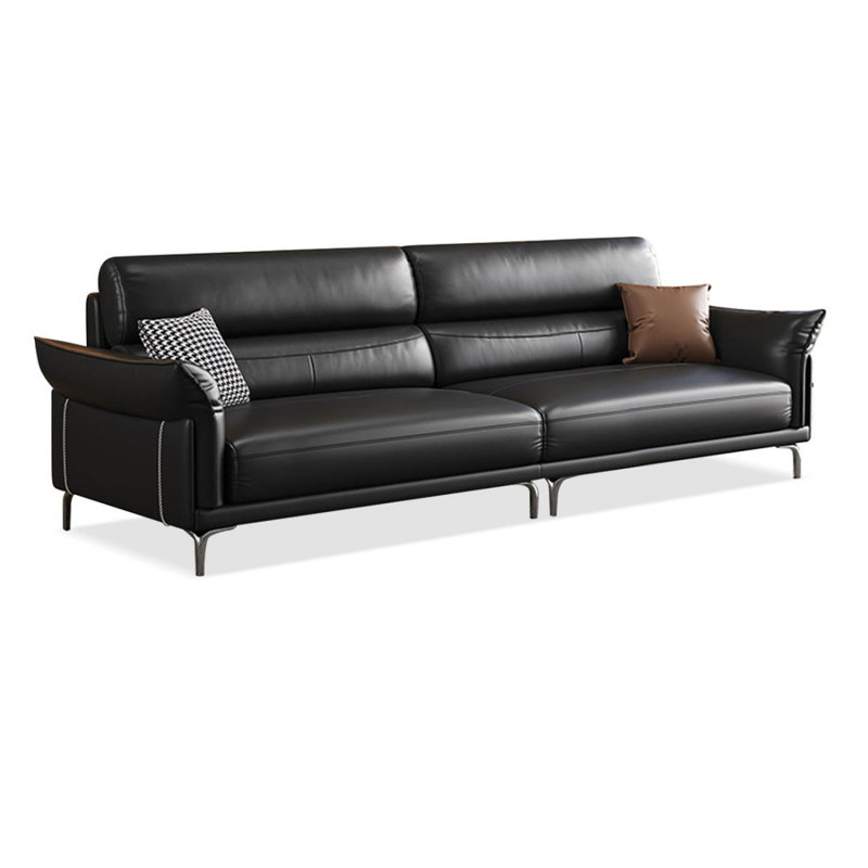 Canapé modulaire noir en cuir véritable, 33.46" H x 102.36" W x 35.43" D, Black