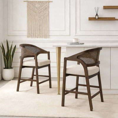 Wooden Frame Counter stool with rattan back