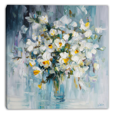 Whispering White Blooms Wrapped Canvas Wall Art