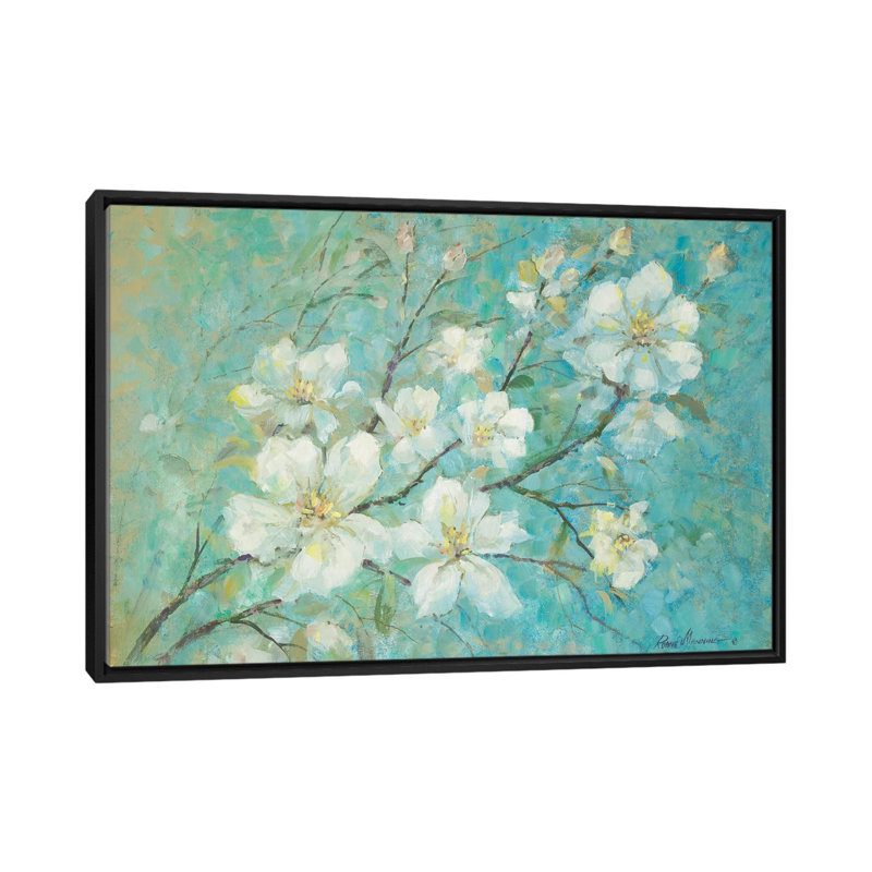 Fleurs de pommier par Ruane Manning - reproduction d'art, Aucun mat, H 26 po x l 40 po x 1,5 po, Toile avec cadre noir