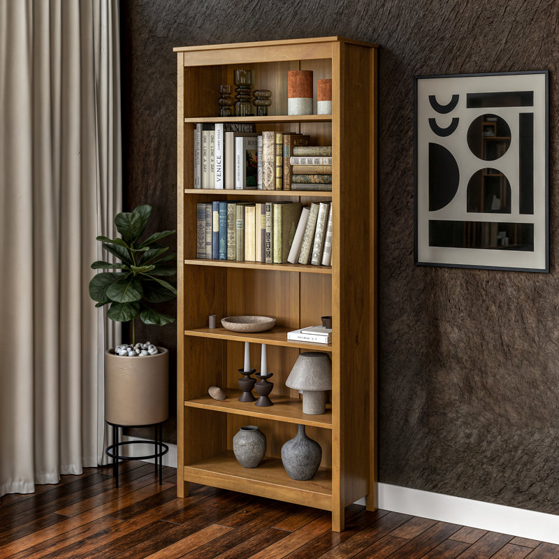 Classic Shaker Style Solid Wood Bookcase, (6 Shelves) 72"H x 30"W x 13.25"D, Mocha
