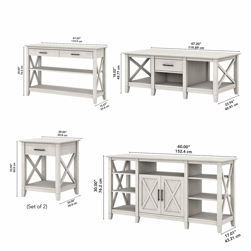 Ensemble de tables basses 4 pièces Huckins, Lin chêne blanc