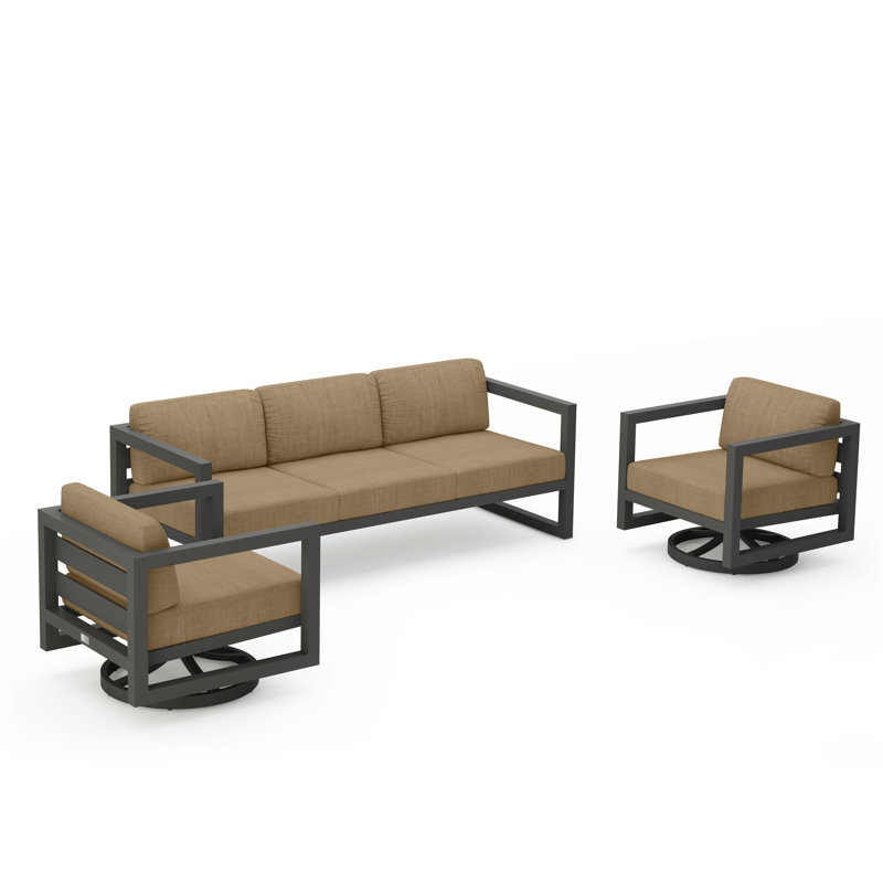 Avion 3 Piece Sofa Set With Swivel, Canvas Charcoal Sunbrella® Canvas, Slate