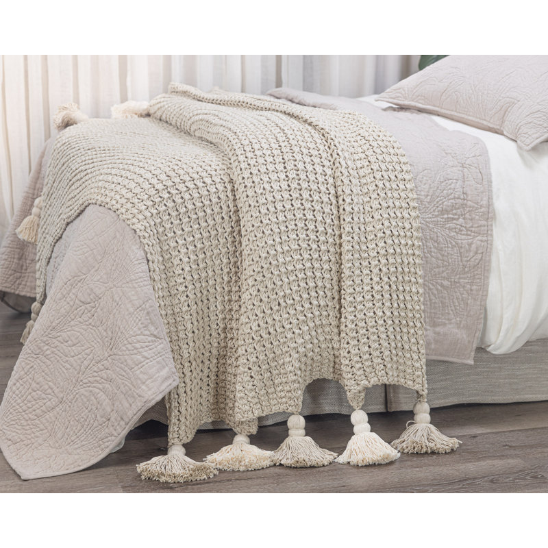 Lawrence Knitted Throw Blanket, Beige