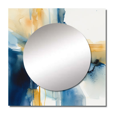 Bruchy - Blue and Gold Fusion IV Fractals Square Living Room Wall Mirror Art