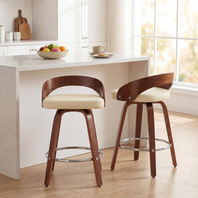 Ensemble de 2 tabourets de bar, tabourets de bar pivotants à dossier bas, chaises de bar en bois avec coussin moelleux
