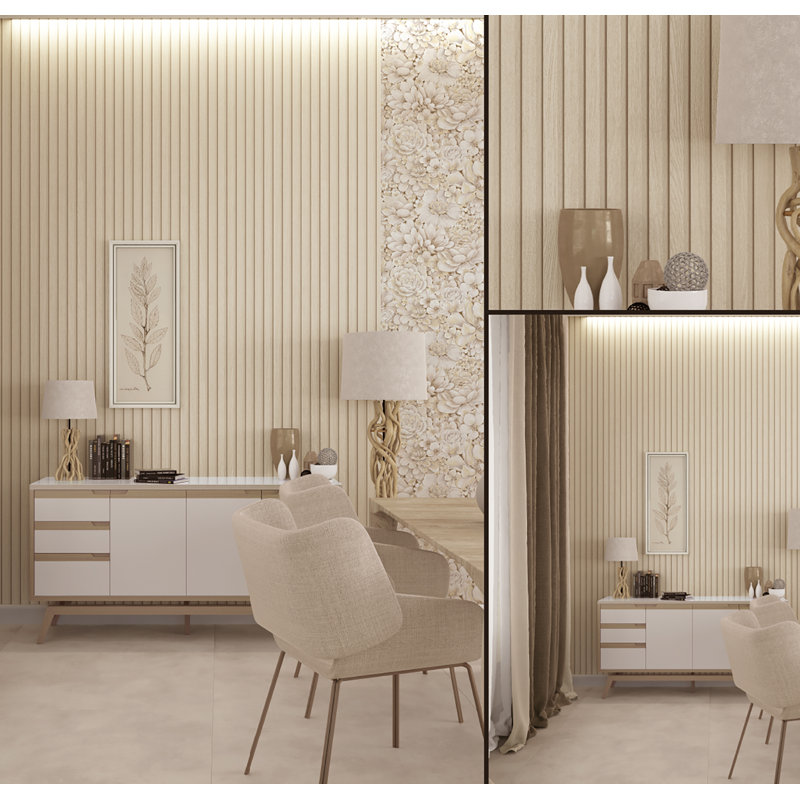 Rouleau de papier peint rayé L 33 pi x l 21 po Eden, Beige