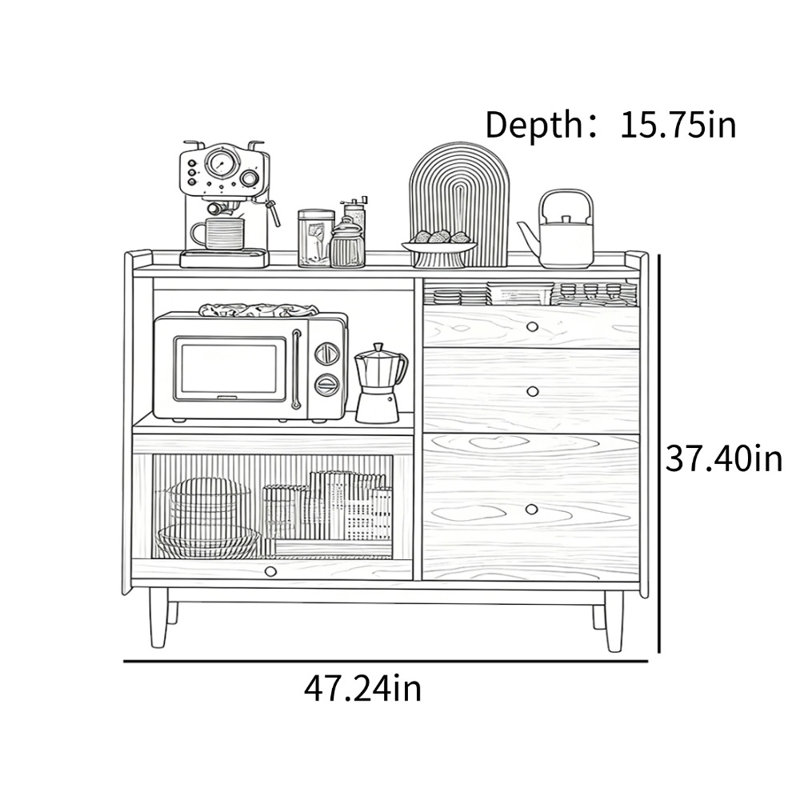 Armoire d'appoint Modern Minimalist Home, H 37,4 po x l 47,24 po x P 15,75 po, Noyer