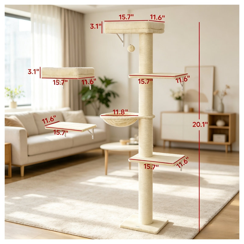 Ensemble de meubles muraux 3 en 1 pour chats avec griffoir pour chatons d'intérieur, idéal pour grimper et dormir.