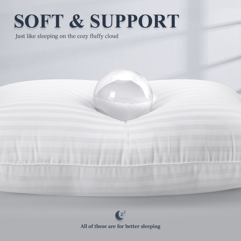 Oreiller de luxe luxueux à refroidissement alternatif avec support moelleux en fibre de satin à rayures, Très grand lit