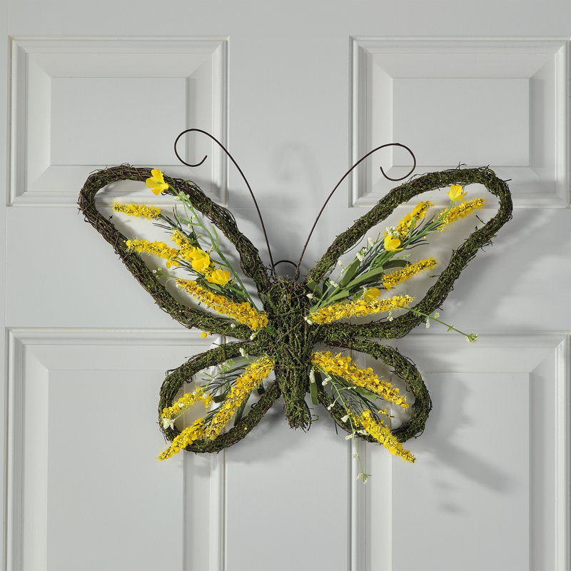 Couronne florale 18 po, Couronne de papillon jaune