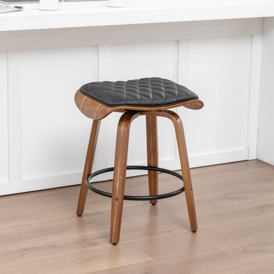Deering Modern Upholstered Faux Leather 360° Swivel Stool with Curved Wood Legs