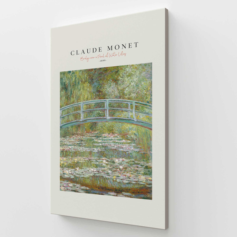 Pont sur un étang de nénuphars par Monet v2, H 18,75 po x l 12,75 po x P 1,75 po, Cadre américain en érable flottant