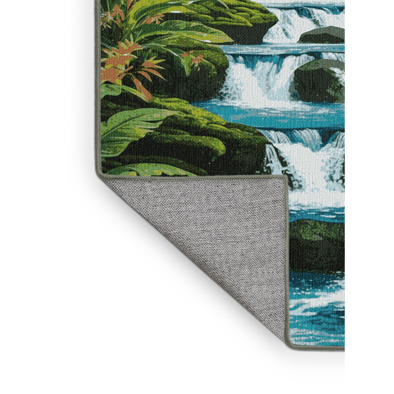  Washable Waterfalls Hawaiian Area Rug, Runner 2' x 4'