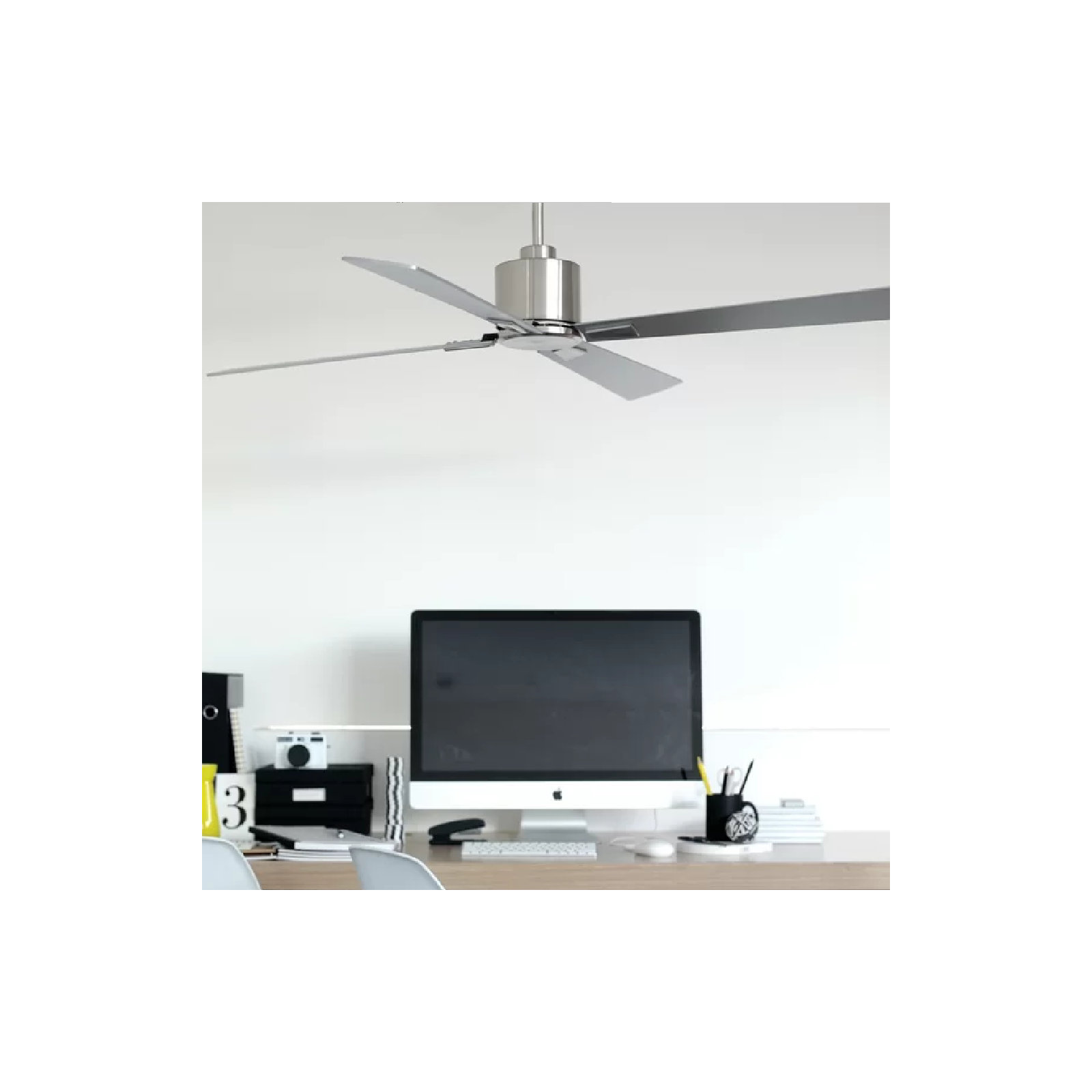 Harford 4 - Blade Standard Ceiling Fan with Remote Control, Brushed Chrome with Silver Blades
