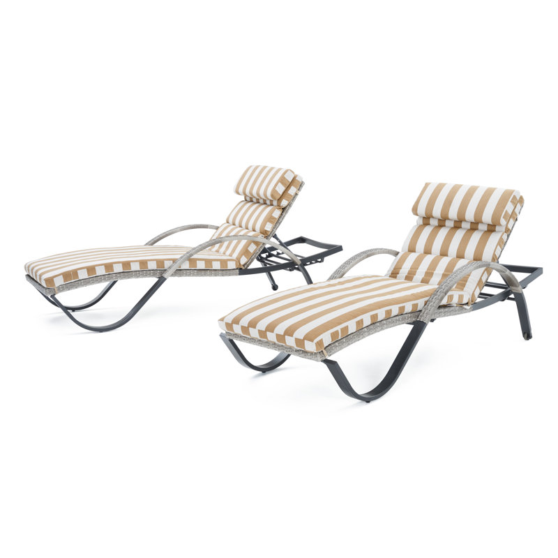 Fionnula Outdoor Rust-Resistant Metal Chaise Lounge Set , Cushion Included, Canvas Heather Beige Sunbrella® Canvas