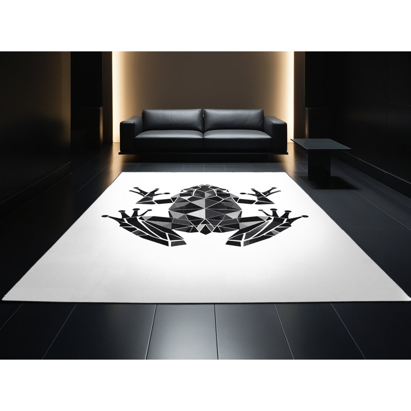 Machine Washable Pavanvir Toad Modern Geometric Rug in Blue – Black Binding, 2x4