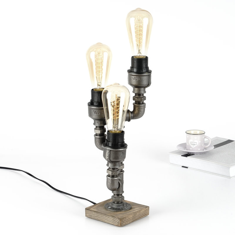 Lampe de table Nostalgic Cabin, conception de tuyaux en fer noir, 11,8 x 5,9 x 5,9 pouces | Fabrication 100% fer | Câble de 6 pi avec interrupteur marche / arrêt | Douille E27 | Parfait pour les décors traditionnels et les pavillons, solution d'éclairage élégante