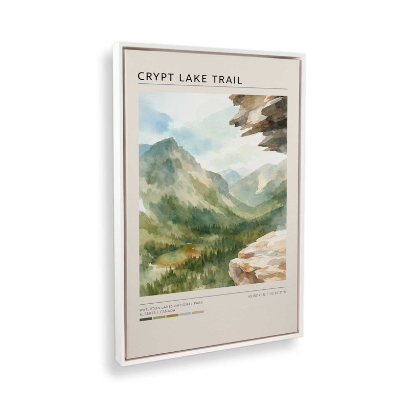 Crypt Lake Trail, reproduction d'art sur toile, Cadre flottant blanc opaque, 24 po x 36 po