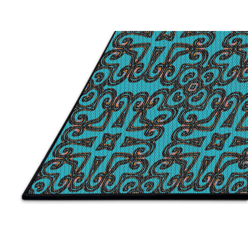 Tapis vert/mauve tissé à la machine, Rectangle 5 pi x 7 pi