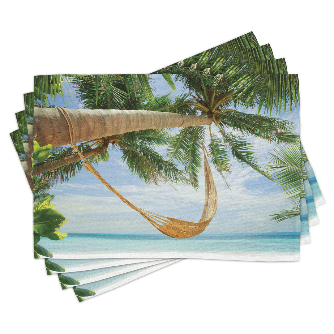 Platzdeckchen 4er Set, Ocean Sandy Shore Palm, Grün Creme Blau