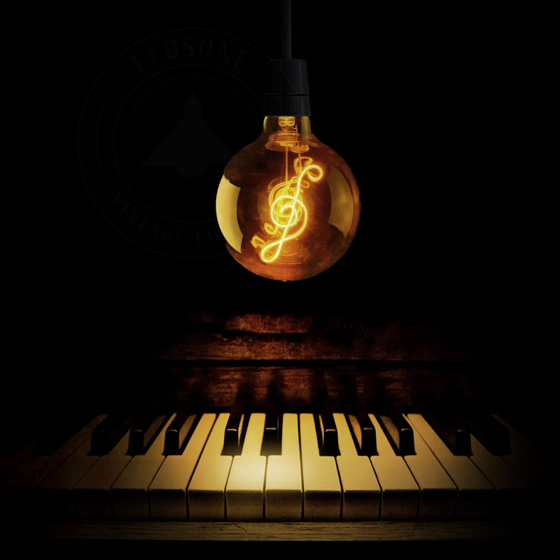 Vintage G125 4W E27 Edison LED Screw Bulb, Retro Style Music Design Filament Glass Antique Warm White Indoor Lamp and Decorative Lighting Bulb pack of 3