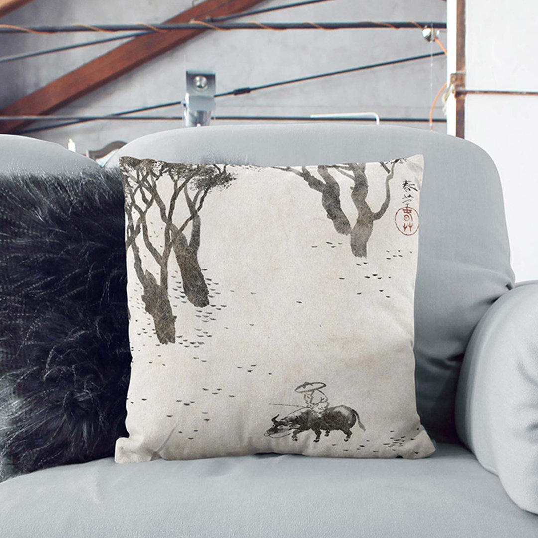 Herd Boy by Hishida Shunso Cushion with Filling