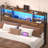 Storage Headboard with LED Lights, Bookcase Headboard with Charging Station-1740395105-1740395106